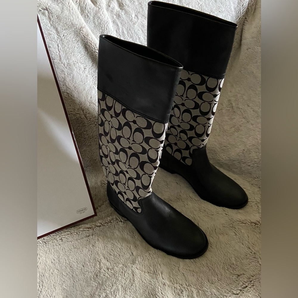 Coach Logo Chrissi Black Riding Boots